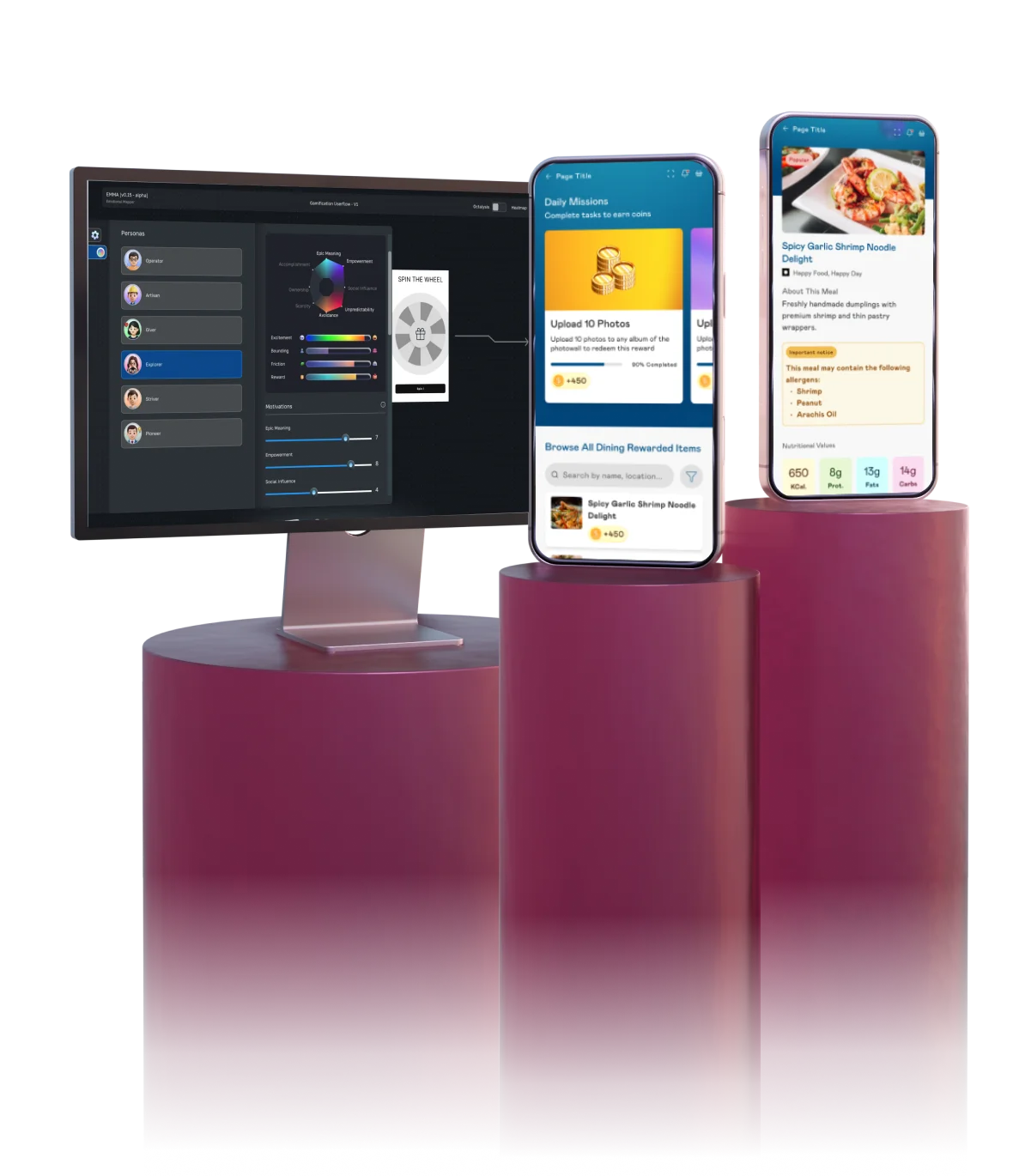A software snapshot displayed on a monitor with 2 iphones mockup next to it.