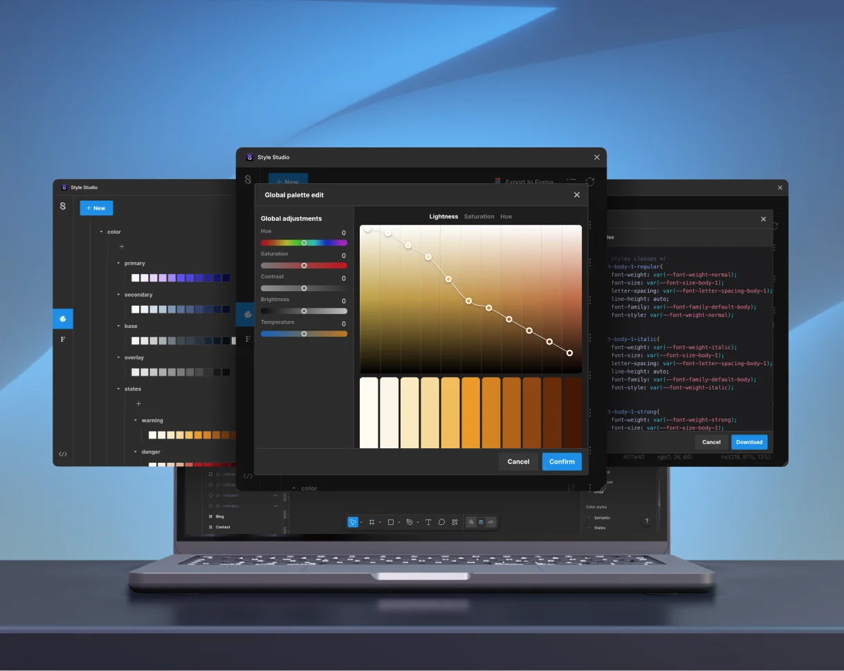Style Studio plugin snapshot displayed on a macbook mockup.